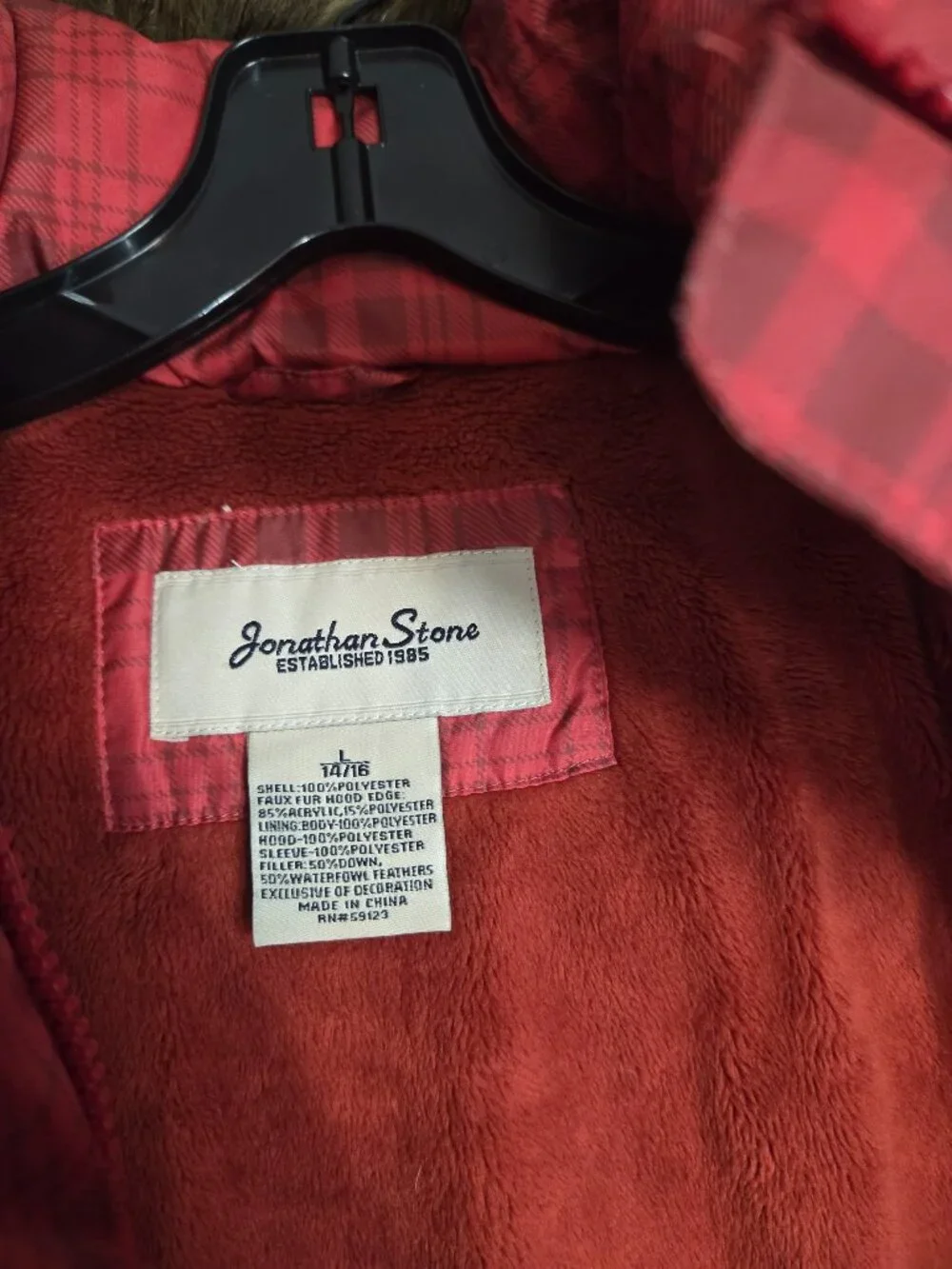Jonathan Stone Red Plaid Winter Puffer Jacket Girls Large 14/16